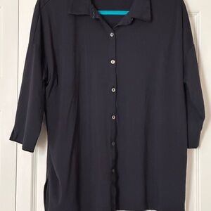 JJill Women’s Navy Button-Up Long Shirt 3/4 sleeves SZ XL